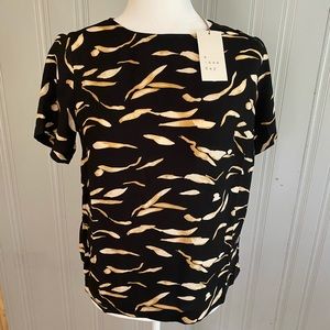 A New Day Black XS Tan Ivory Blouse Short Sleeve